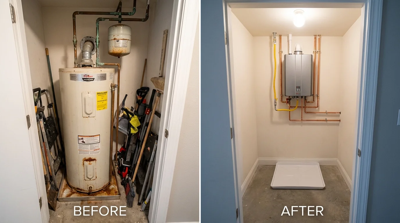 Tank water heater versus wall-mounted tankless unit comparison for Austin, TX homeowners