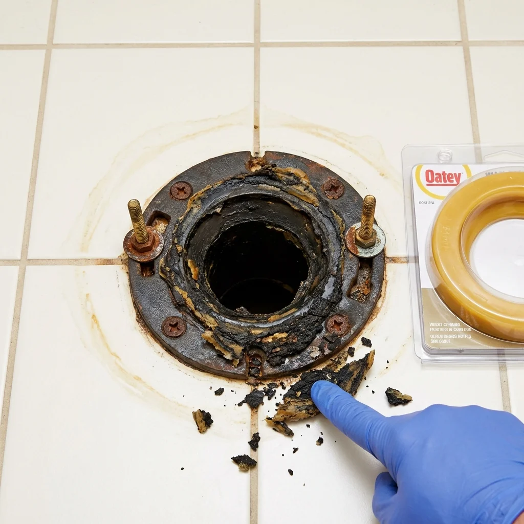Failed wax ring showing water seepage at the base of a toilet in a Austin, TX home