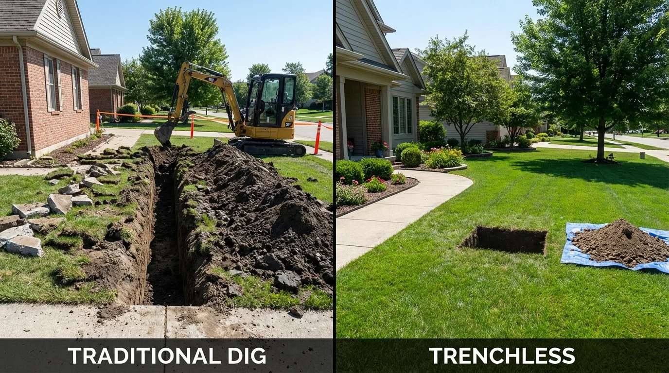 Trenchless sewer repair with minimal yard damage versus traditional excavation in Austin, TX